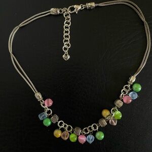 Brighton Mimosa Silver Multicolor Baubles Faux Pearl Collar Necklace-EUC